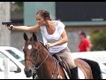 Giddy Up Charlie S Angels Star Minka Kelly Juggles Horse Riding And Gun Toting In New Scenes