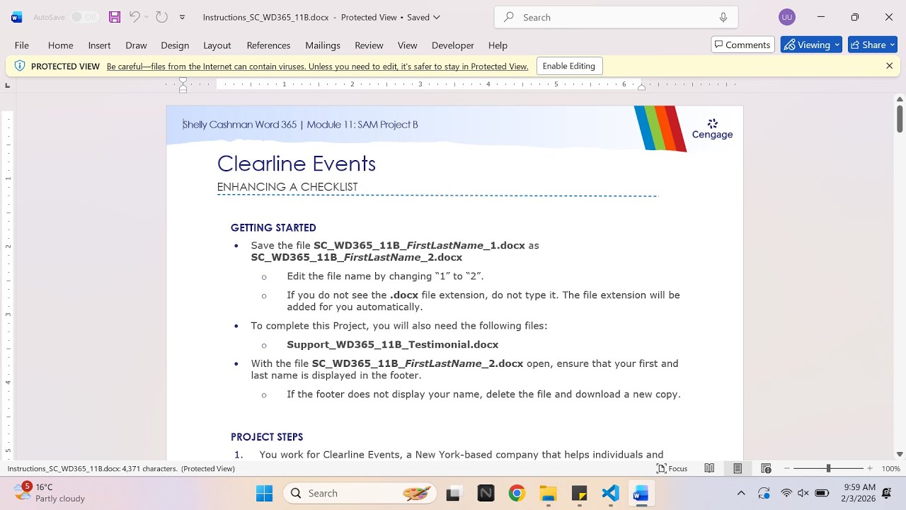 Shelly Cashman Word 365 | Module 11: SAM Project B Clearline Events