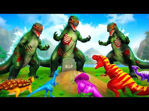 Zombie Godzilla vs Super Red T-Rex | Jurassic Land Rescue | Dinosaur Revolt Battles 2024