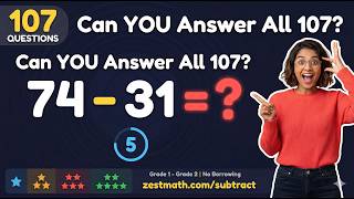 ⭐ 107 Easy Subtraction Questions ⏱️ Under 10 Min | 🎓 Grade 1, 2  &3 Math ✅ No-Borrowing!