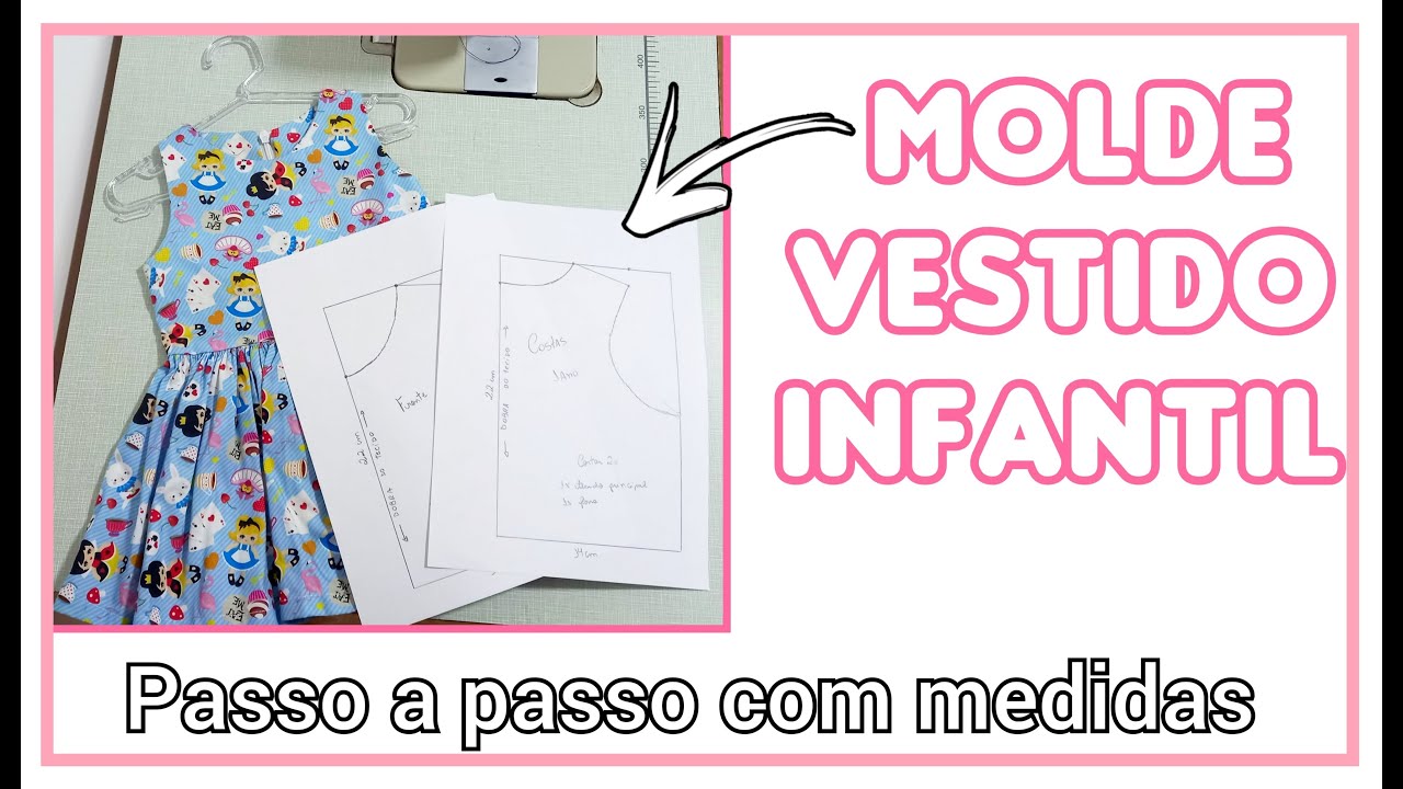COMO FAZER MOLDE DE VESTIDO INFANTIL - TAMANHO 12 MESES | HOW TO MAKE A CHILDREN'S DRESS MOLD