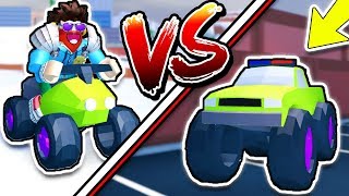 ATV vs MONSTER TRUCK RACE! Which is FASTER!? (Roblox Jailbreak New Winter Update)