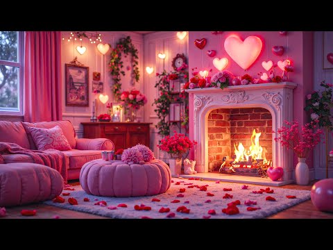 Happy Valentine’s Day 24/7 💖🌹 Romantic Fireplace Ambience & Soft Piano Music for Deep Relaxation 🌙