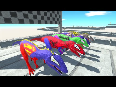 TEAM MARVEL DC CARCHAR vs TEAM BUMBLEBEE SPINO vs DEATHPOOL DRAGON - Animal Revolt Battle Simulator