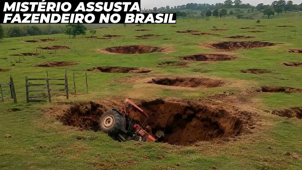 CRATERAS MISTERIOSAS ABREM EM FAZENDA E ENGOLEM TRATOR