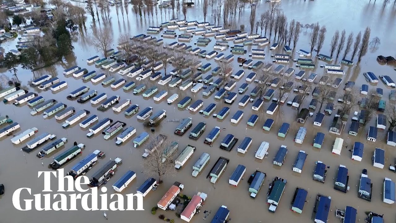 Storm Bert: drone footage shows extent of flooding at English holiday park