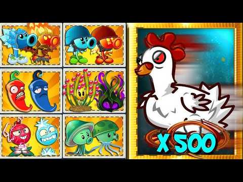 PVZ 2 - Random 50 Pair Team Plants Same Shape & Same Skill Vs 500 Chicken Zombies