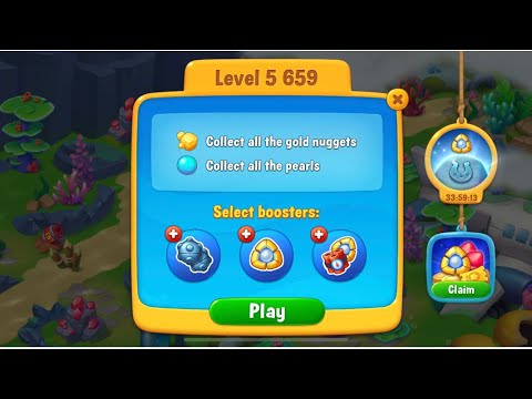 Fishdom mobile game, level 5659 collect all the pearls