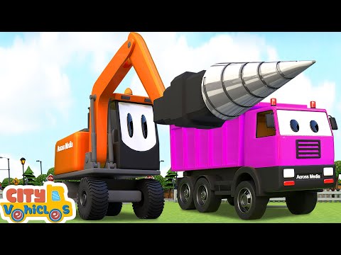 construction vehicle Assemble bulldozer and clean the road- bulldozer, dump truck and tractor
