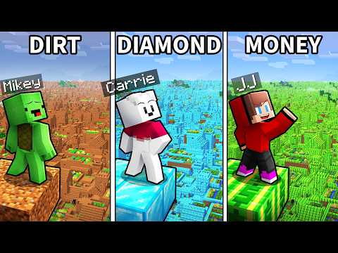 JJ vs Mikey vs Carrie: DIRT vs MONEY VILLAGE BATTLE in Minecraft - Maizen