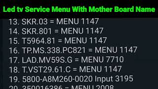 Led Lcd tv Service Menu Factory Code MotherBoard No | All China Mother Board Service Menu Code