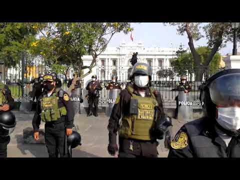 Demonstrators gather outside Congress in Lima, Peru, as citizens call for new leadership