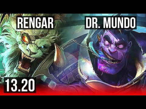 RENGAR vs DR. MUNDO (TOP) | 9/0/1, 7 solo kills, 1000+ games, Legendary | KR Master | 13.20