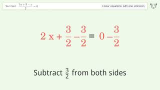 Solve (5x+3-x)/2=0: Linear Equation Video Solution | Tiger Algebra