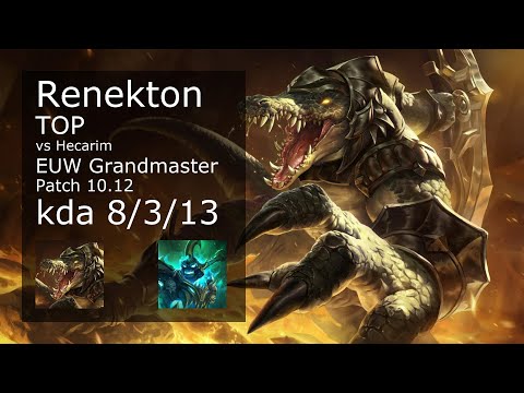 Renekton Top vs Hecarim - EUW Grandmaster 8/3/13 Patch 10.12 Gameplay