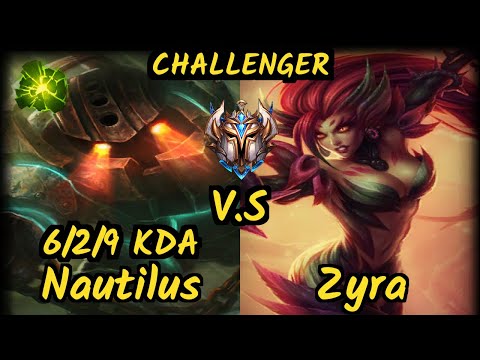 SKT T1 Faker (NAUTILUS) vs ZYRA - 6/2/9 KDA MID CHALLENGER GAMEPLAY - KR