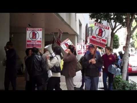 Jeff Adachi + Willie Brown cross the Local 2 Picket line at Le Meridien Fundraiser for Prop B