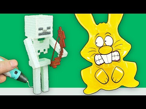 СКЕЛЕТ ИЗ МАЙНКРАФТА 3D РУЧКОЙ И ЖЕЛЕЙНЫЙ ЗАЯЦ ХАРИТОН