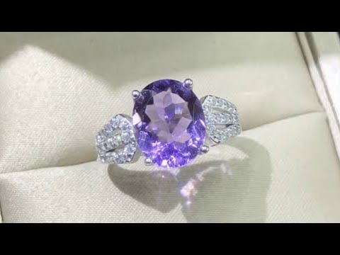 WHITE GOLD'S RING WITH AMETHYST AND DIAMONDS , HANDMADE