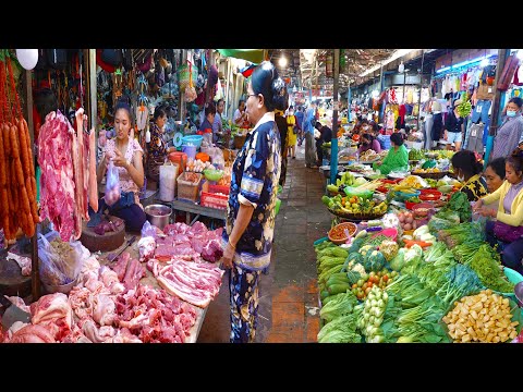 Cambodian Routine foods @ The Market - Raw Meat, Fishes, Desserts, Vegetables, &More