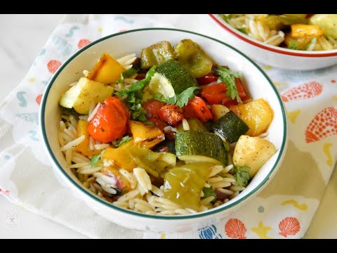 Roasted veggies and orzo salad