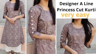 DIY A Line Princess Cut Designer Kurti with New Sleeve Design