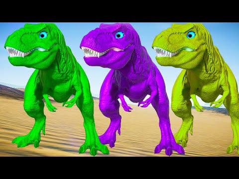 T-Rex Color Pack vs Spinosaurus, Allosaurus, Indoraptor - Jurassic World Evolution Dinosaur Fighting