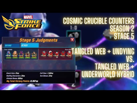 Tangled Web + Undying vs. Tangled Web Underworld Hybrid Cosmic Crucible Counters Marvel Strike Force