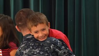 Military Dad Surprises Son During School Presentation on Patriotism