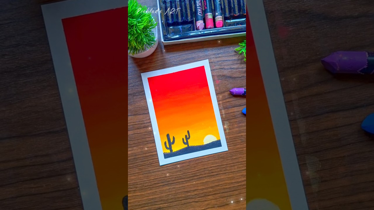 Desert Sunset Painting | Easy Oil Pastel Art