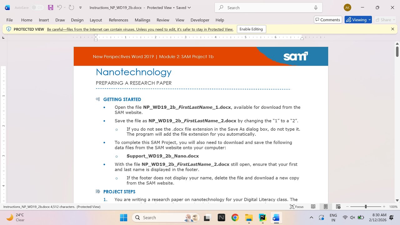 New Perspectives Word 2019 | Module 2: SAM Project 1b Nanotechnology