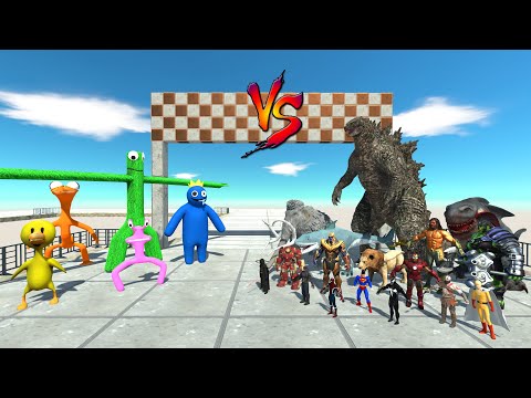Rainbow Friends vs Team Godzilla 2021 and Super Hero. Death run - Animal Revolt Battle Simulator