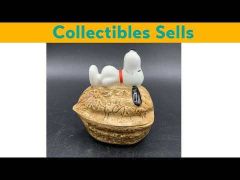 Rare Vintage Snoopy Walnut Ceramic Vintage Trinket Box Dish Japan 1958/1966