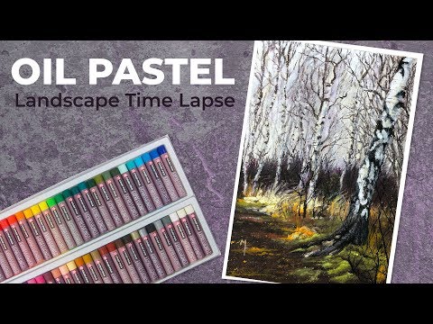 Landscape Drawing with Oil Pastels - Time Lapse