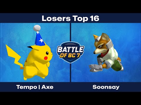 Tempo | Axe (Pikachu) vs Soonsay (Fox) - Losers Top 16 - Melee Singles | BoBC7