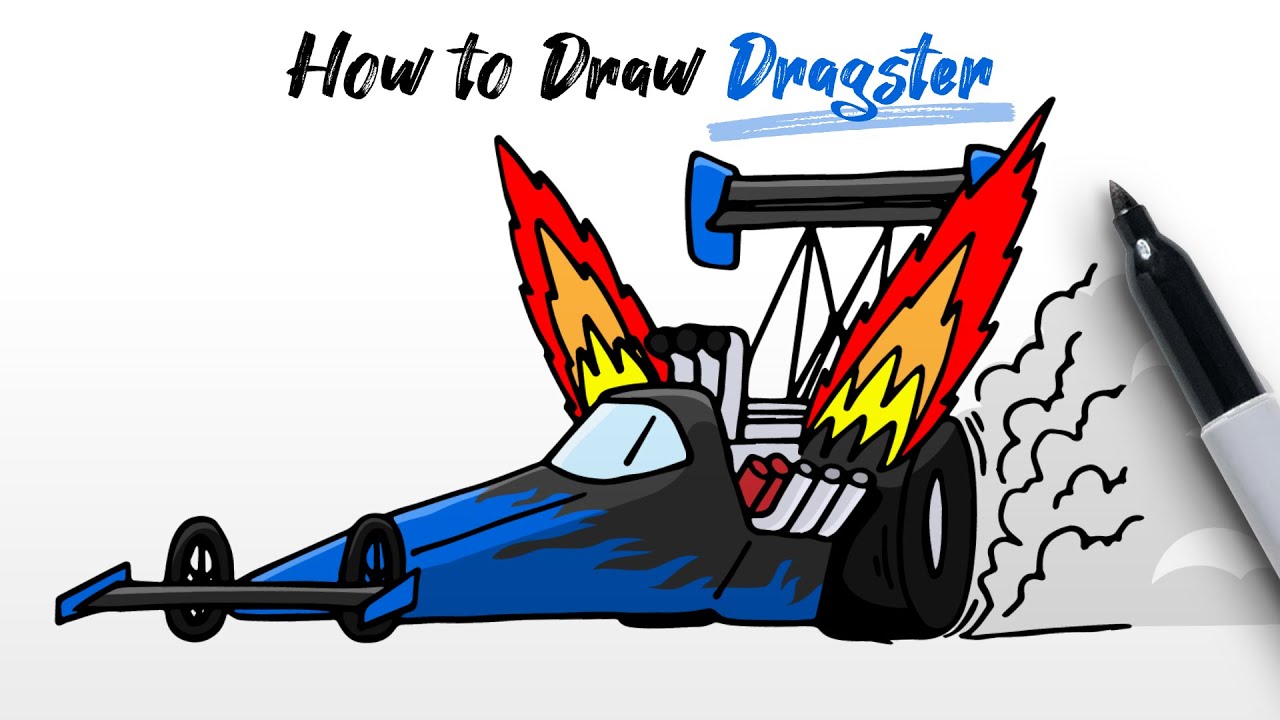 How to Draw a Dragster (Drag Racing - fastest car in the world) easy Step By Step