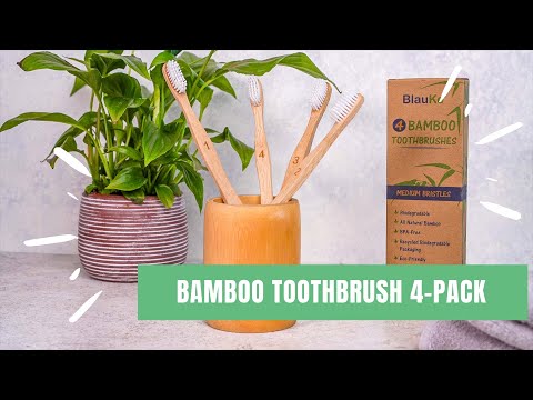 Bamboo Toothbrush Medium Bristle 4-Pack, Compostable Biodegradable Natural Eco Friendly Wooden Toothbrushes, Medium Bamboo Toothbrushes for Adults
