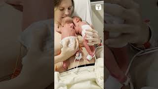 Preemie Twins Hug As Reunited For First Time After Birth In NICU #shorts