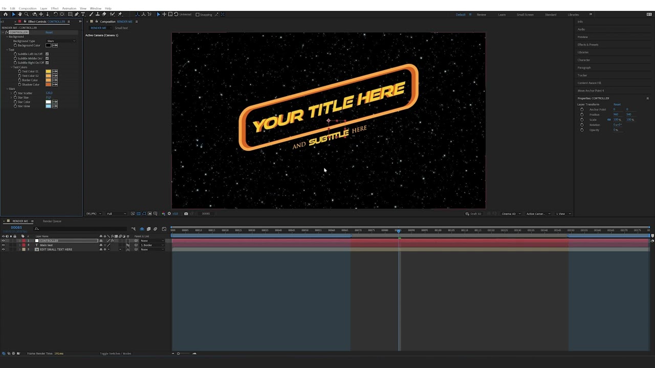 How to edit the 3D Star Space Title in After Effects