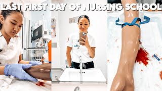 *LAST* FIRST DAY OF NURSING SCHOOL VLOG | placing an IV, first capstone shift, + more!