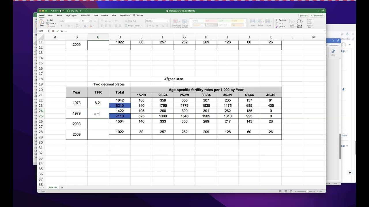 ASFR to TFR calculation