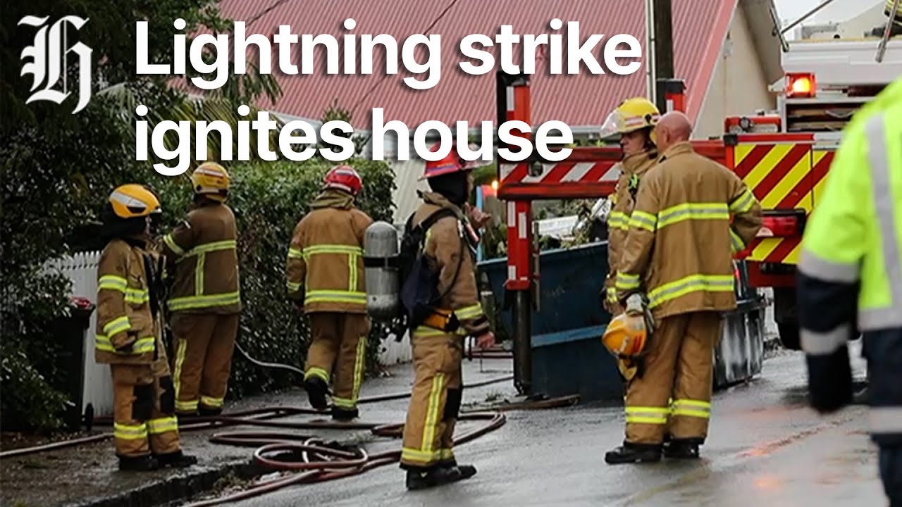 Watch: lightning strike causes house fire as thunderstorm hits Auckland