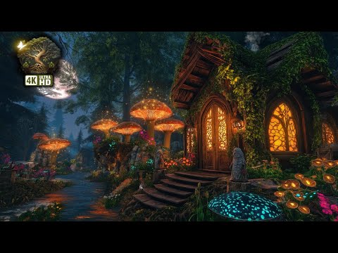🍄 Enchanted Forest Cottage: ASMR 4K Night Ambience for Sleep