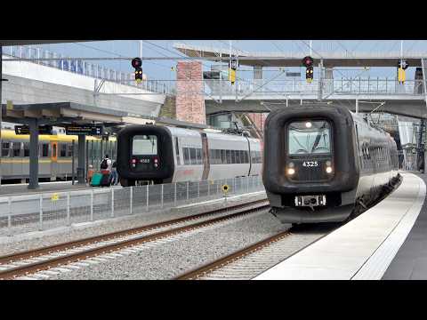 Trains at the new station in Varberg - along the west coast line in Sweden