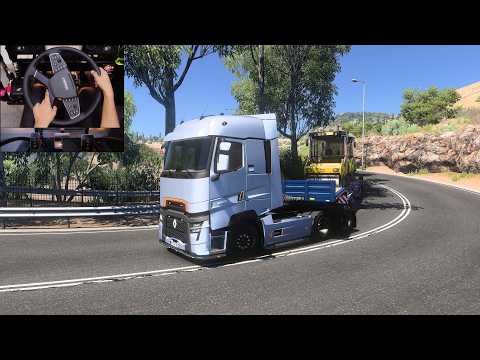Trucking through winding roads in Greece - Euro Truck Simulator 2 | Steering wheel gameplay