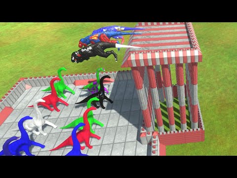 Venom T-Rex With Superman T-Rex And Batman T-Rex VS Brachiosaurus | Animal Revolt Battle Simulator