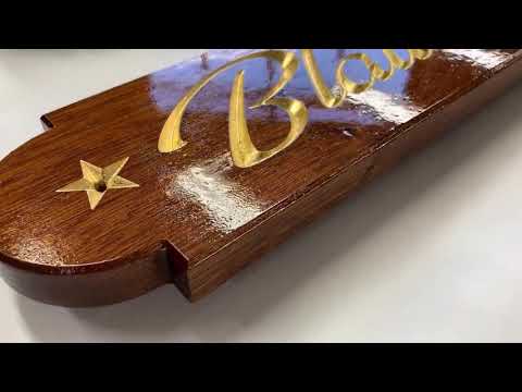 Bootnaam bord met bladgoud vergulden letters