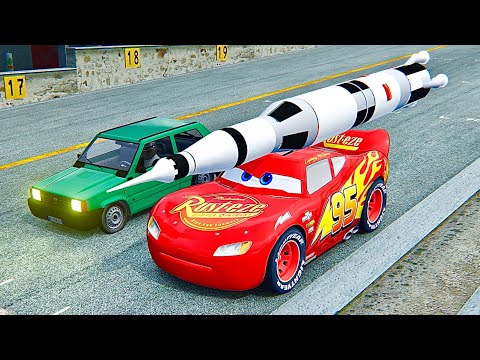 Lightning McQueen with Rocket Engine vs Fiat Panda Monster - Drag Race