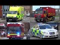 Specialist Fire Trucks, Police Cars and Ambulance vehicles responding with siren and lights