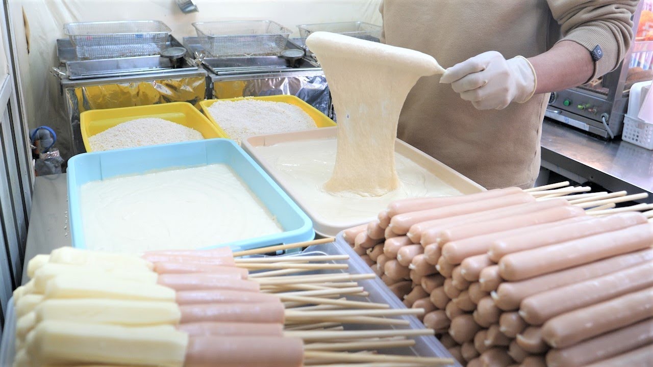 Korean Popular Snack, Mozzarella Cheese Corn Sausage Hot Dog - Korean Street Food
